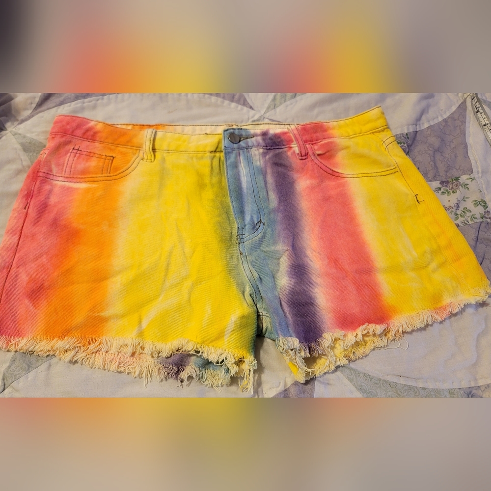 Womens xl rainbow tie dye colored shorts